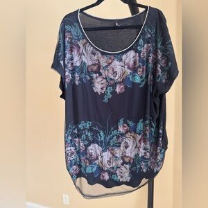 Blue and Gray Relaxed Boxy Short Sleeve Blouse